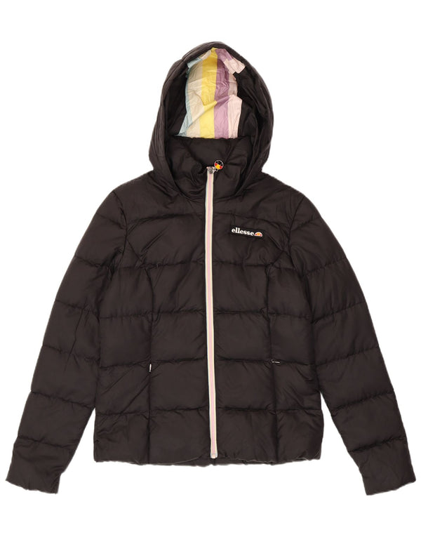 Ellesse Womens Heritage Hooded Padded Jacket UK 10 Small Black Nylon