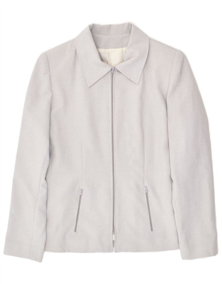 VINTAGE Womens Full Zip Blazer Jacket IT 42 Medium Grey Polyester | Vintage Vintage | Thrift | Second-Hand Vintage | Used Clothing | Messina Hembry 
