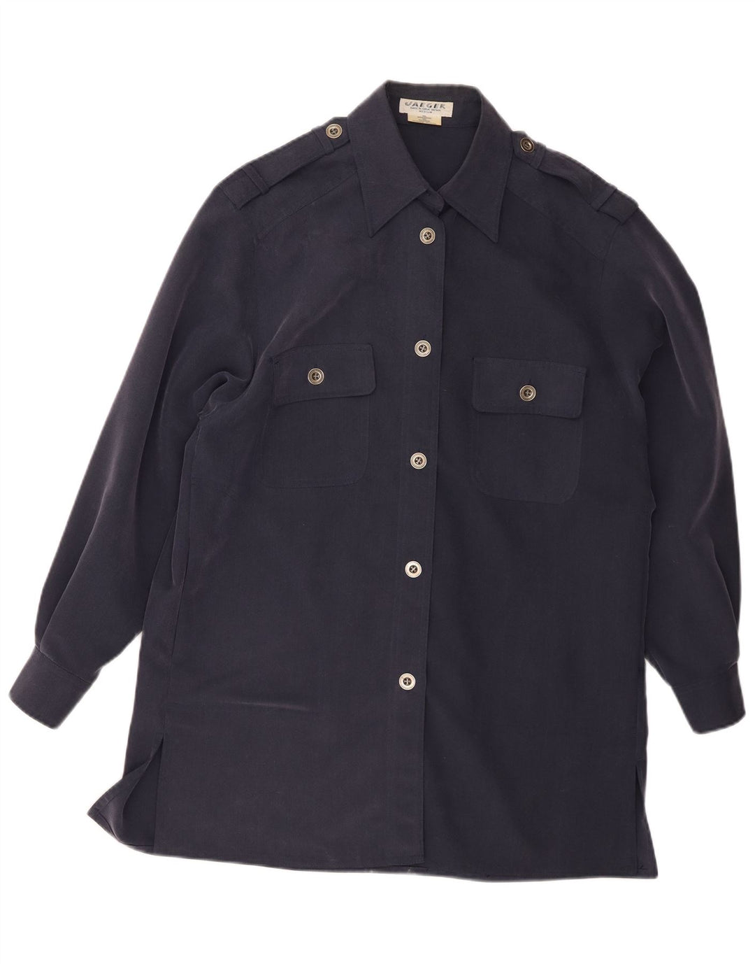 Jaeger Womens Overcoat UK 14 Medium Navy Blue Modal