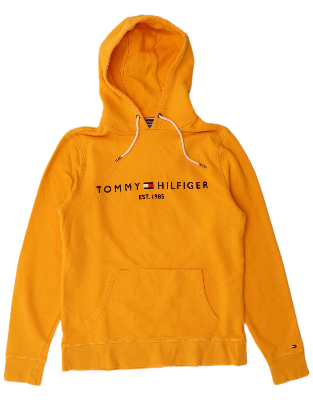 TOMMY HILFIGER Mens Graphic Hoodie Jumper Medium Yellow Cotton