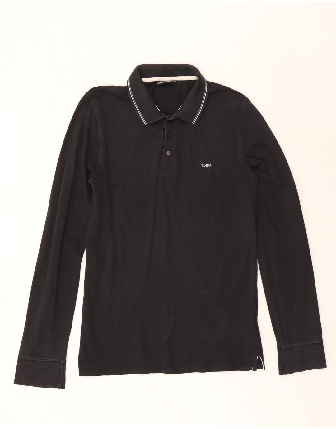Lee Mens Long Sleeve Polo Shirt Medium Black Cotton
