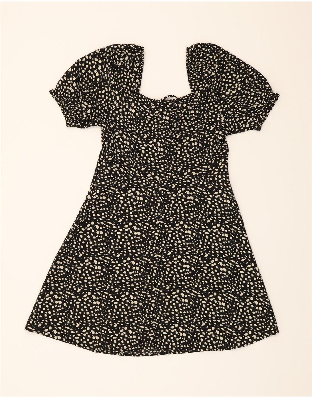 VINTAGE Womens A-Line Dress UK 10 Small Black Spotted Polyester Vintage Vintage and Second-Hand Vintage from Messina Hembry 