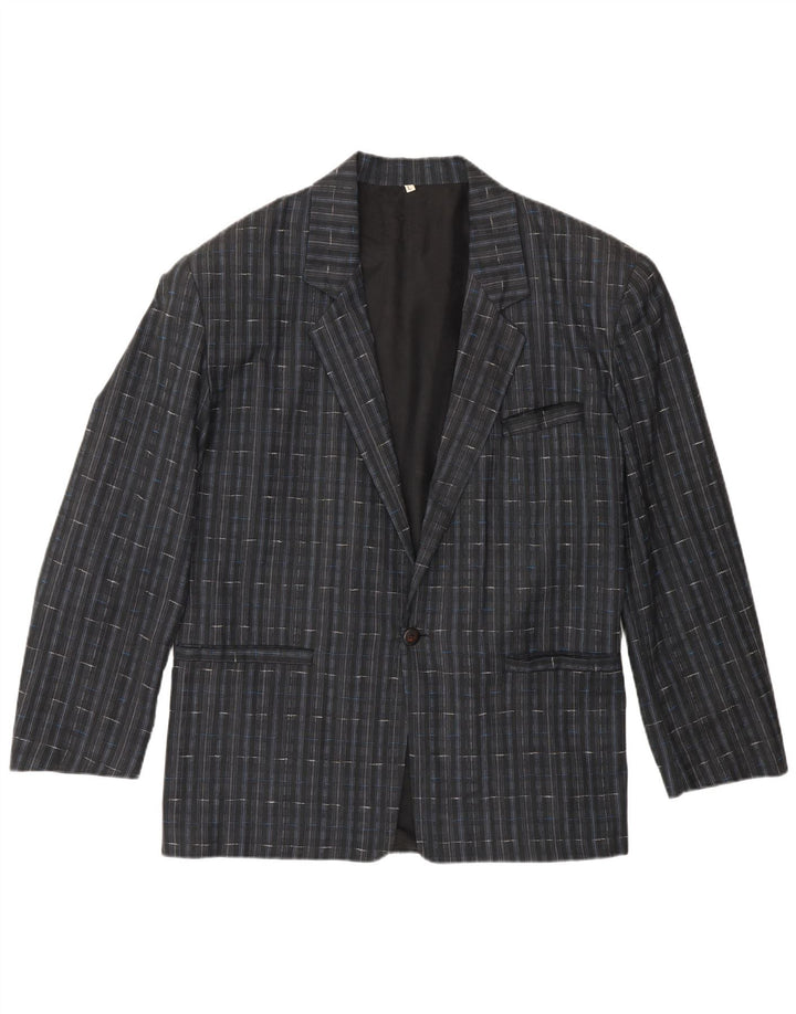 Vintage Mens 1 Button Blazer Jacket UK 40 Large Navy Blue Check Polyester