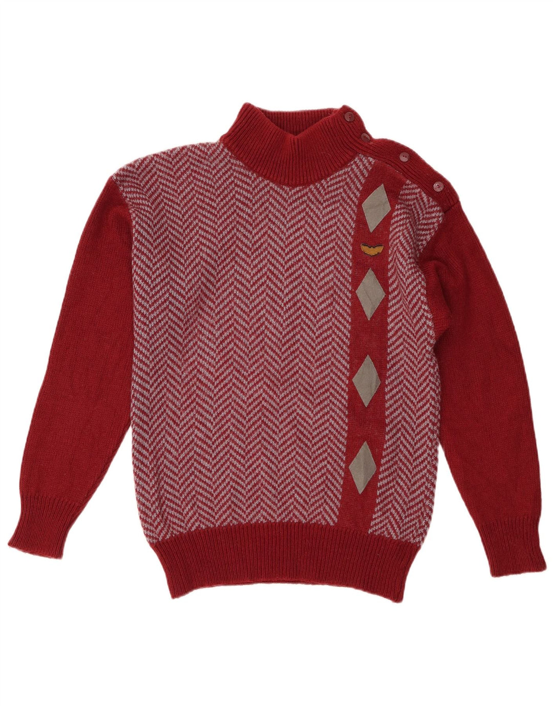 Vintage Womens Button Neck Jumper Sweater UK 12 Medium Red Acrylic