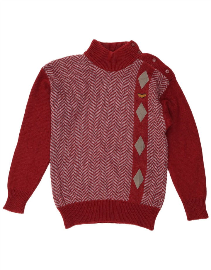 Vintage Womens Button Neck Jumper Sweater UK 12 Medium Red Acrylic