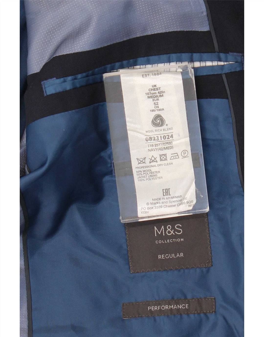 Marks & Spencer Mens 2 Button Blazer Jacket UK 42 Large Navy Blue