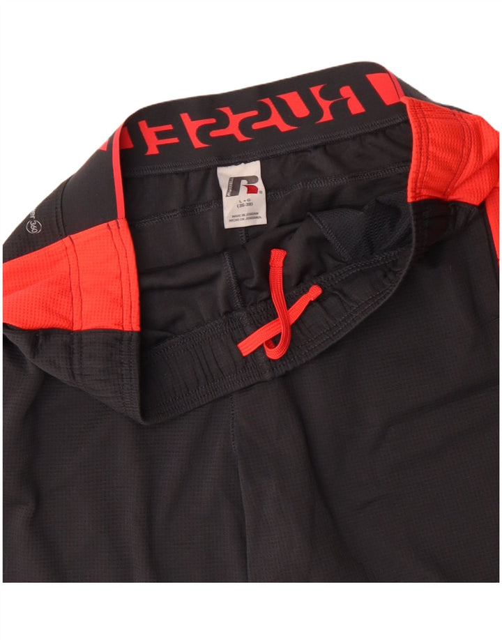 RUSSELL ATHLETIC Mens Graphic Sport Shorts Large Grey Colourblock