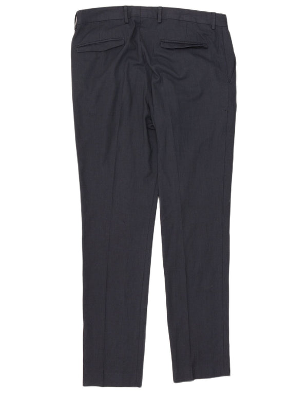 Zara Mens Slim Suit Trousers EU 42 Large W32 L32 Navy Blue Spotted