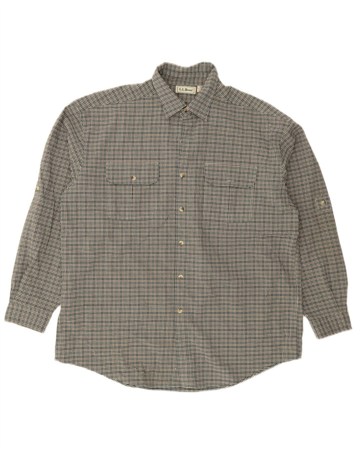 L.L.Bean Mens Flannel Shirt XL Green Check Polyester