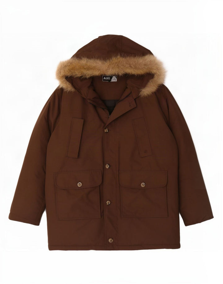 Astrolabio Mens Hooded Padded Coat IT 52 XL Brown Polyamide