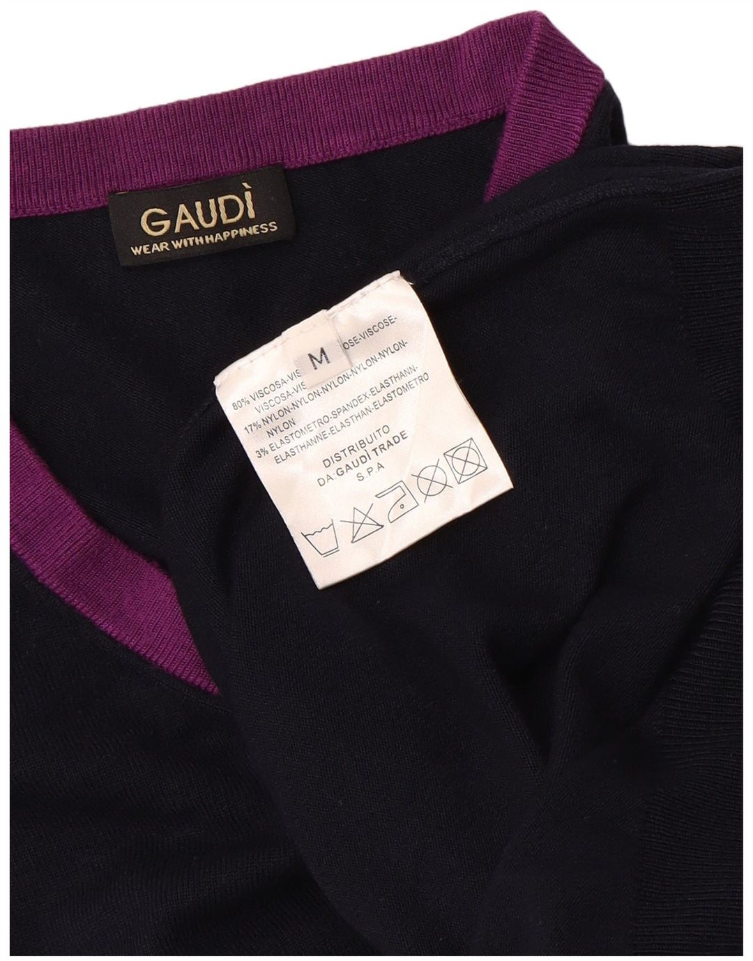 GAUDI Womens V-Neck Jumper Sweater UK 14 Medium Navy Blue Colourblock