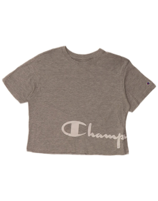CHAMPION Womens Crop Graphic T-Shirt Top UK 10 Small Grey Cotton