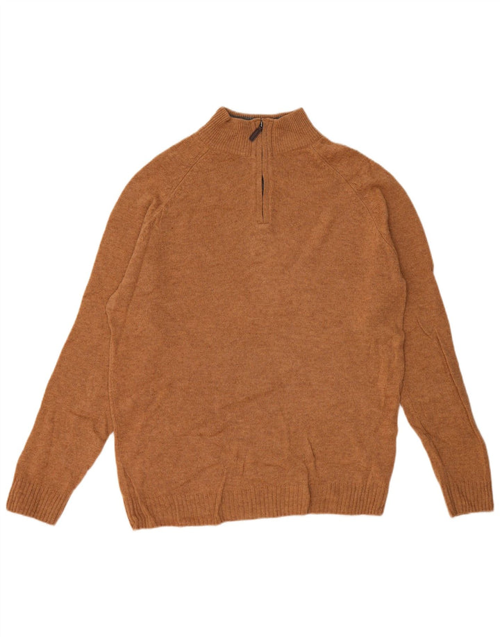 MARKS & SPENCER Mens Regular Fit Zip Neck Jumper Sweater Medium Brown