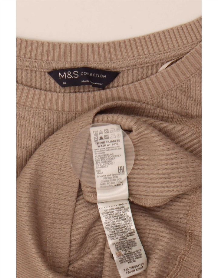 Marks & Spencer Womens Top Long Sleeve UK 14 Medium Beige Polyester