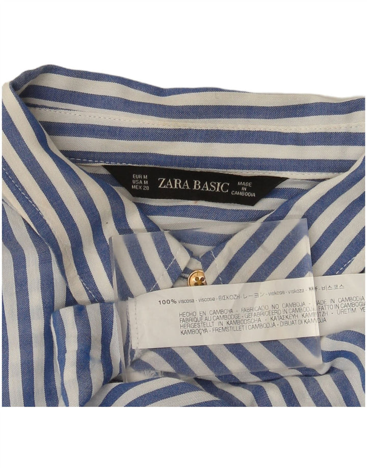 Zara Womens Shirt UK 14 Medium Blue Pinstripe Viscose