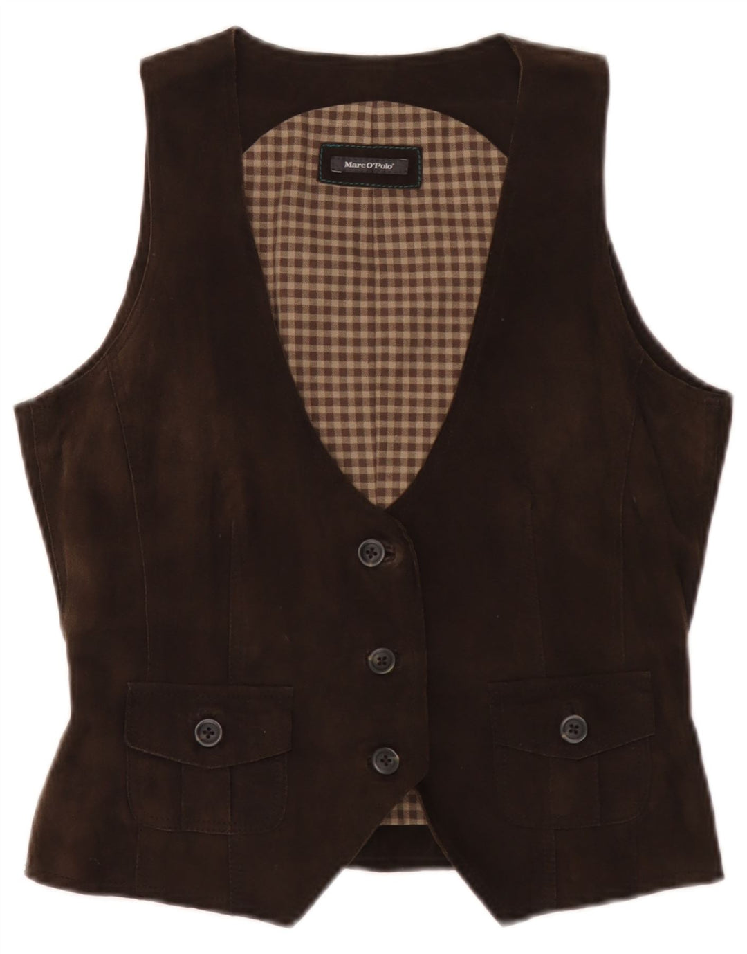 Marc O'Polo Womens Suede Waistcoat EU 38 Medium Brown Leather
