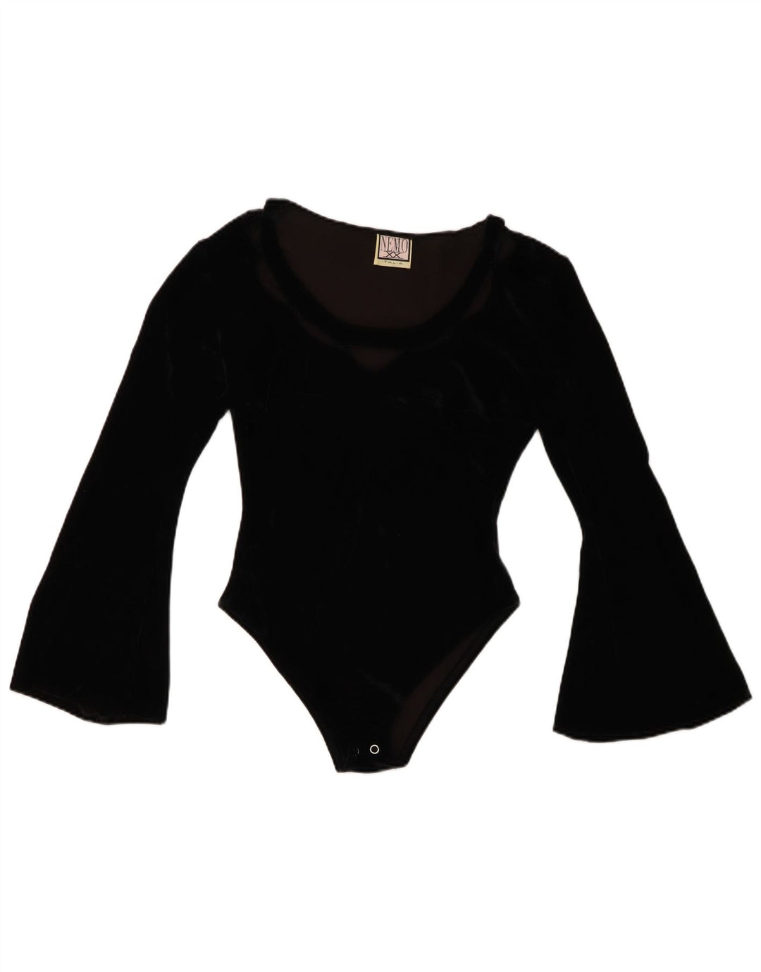 VINTAGE Womens Velvet Bodysuit UK 8 Small Black Acrylic