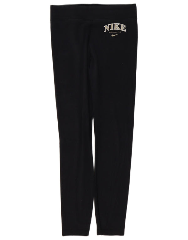 NIKE Womens Graphic Leggings UK 14 Medium  Black Cotton
