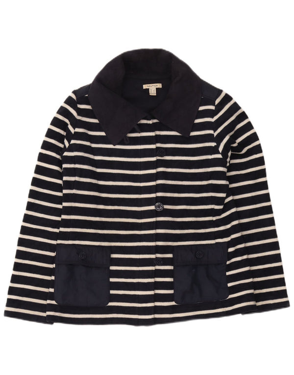 Nautica Womens Fleece Jacket UK 18 XL Navy Blue Striped Polyester Nautical