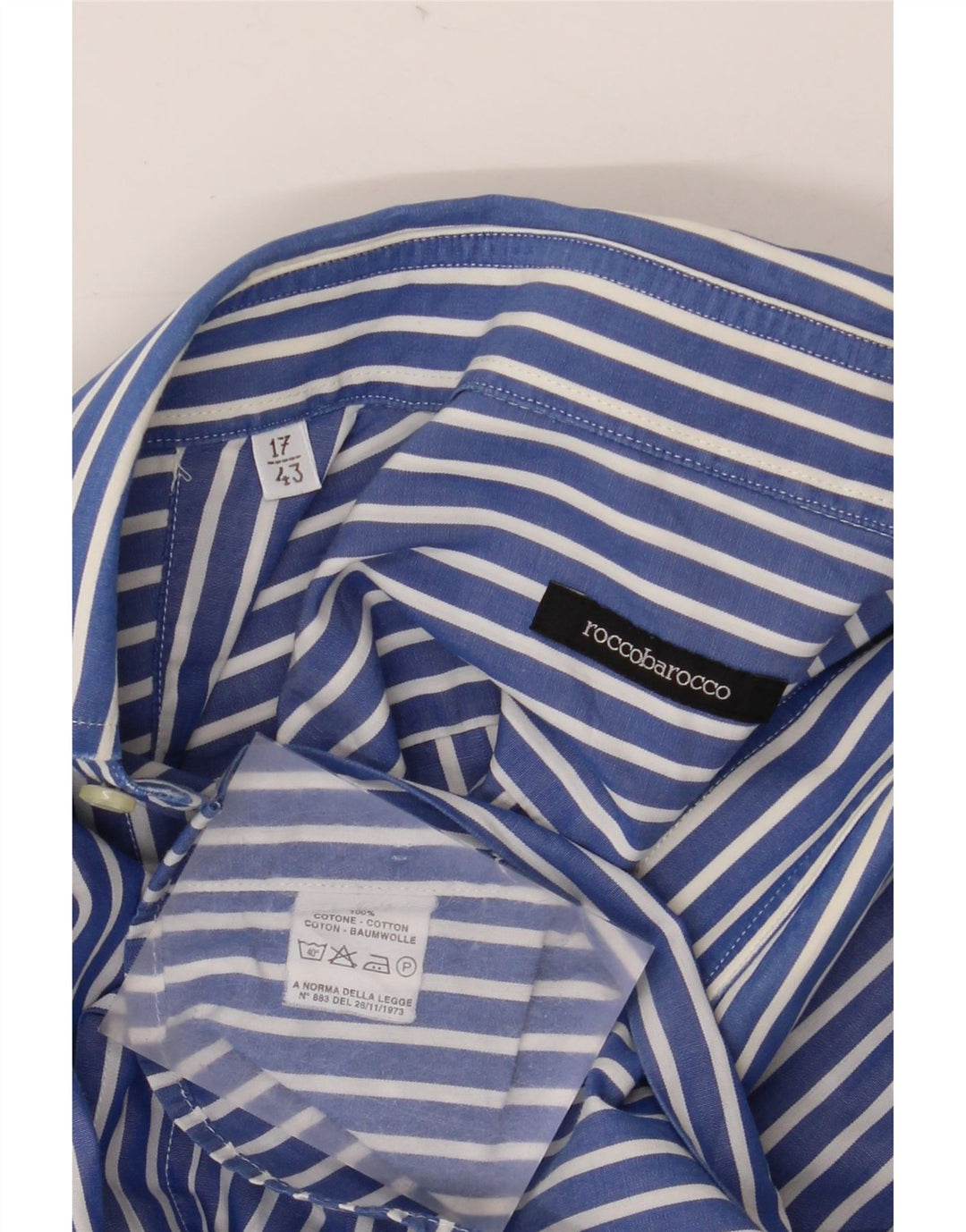 ROCCOBAROCCO Mens Shirt Size 43 17 XL Blue Striped Cotton