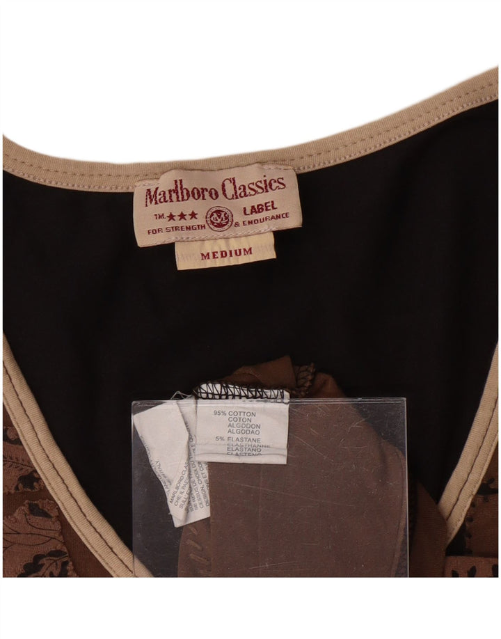 MARLBORO CLASSICS Womens T-Shirt Top UK 12 Medium Brown Paisley Cotton