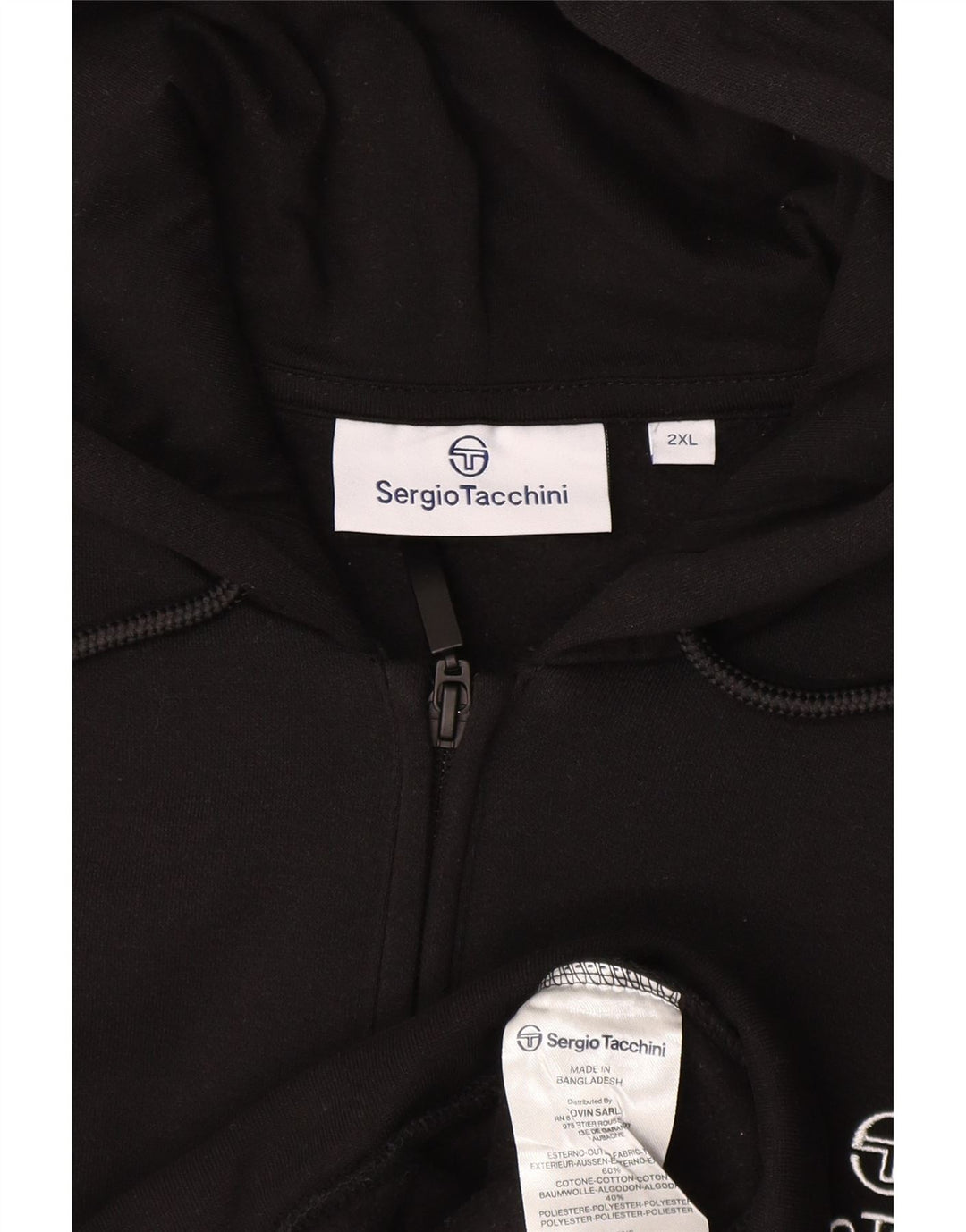 Sergio Tacchini Mens Zip Hoodie Sweater 2XL Black Cotton