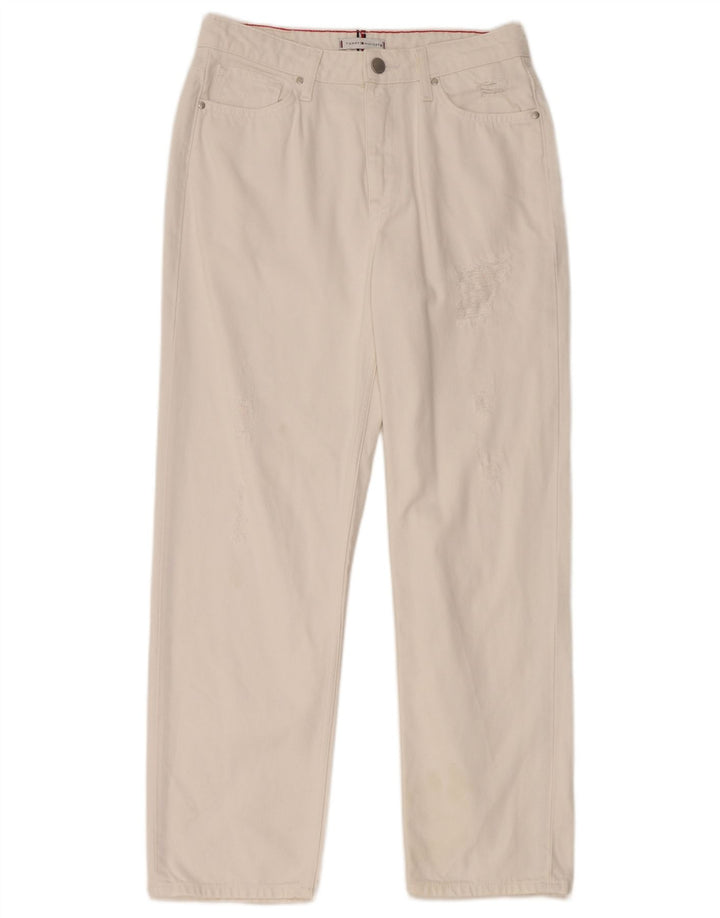 TOMMY HILFIGER Womens Distressed Straight Jeans W29 L28 White Cotton