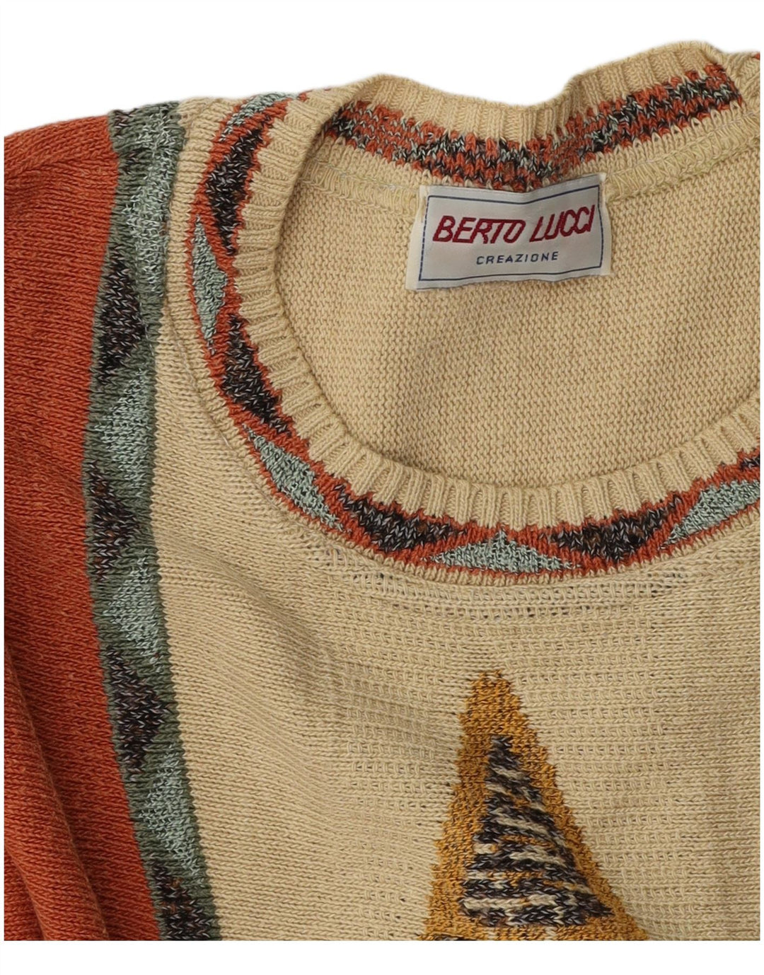 BERTO LUCCI Mens Crew Neck Jumper Sweater Large Multicoloured Geometric