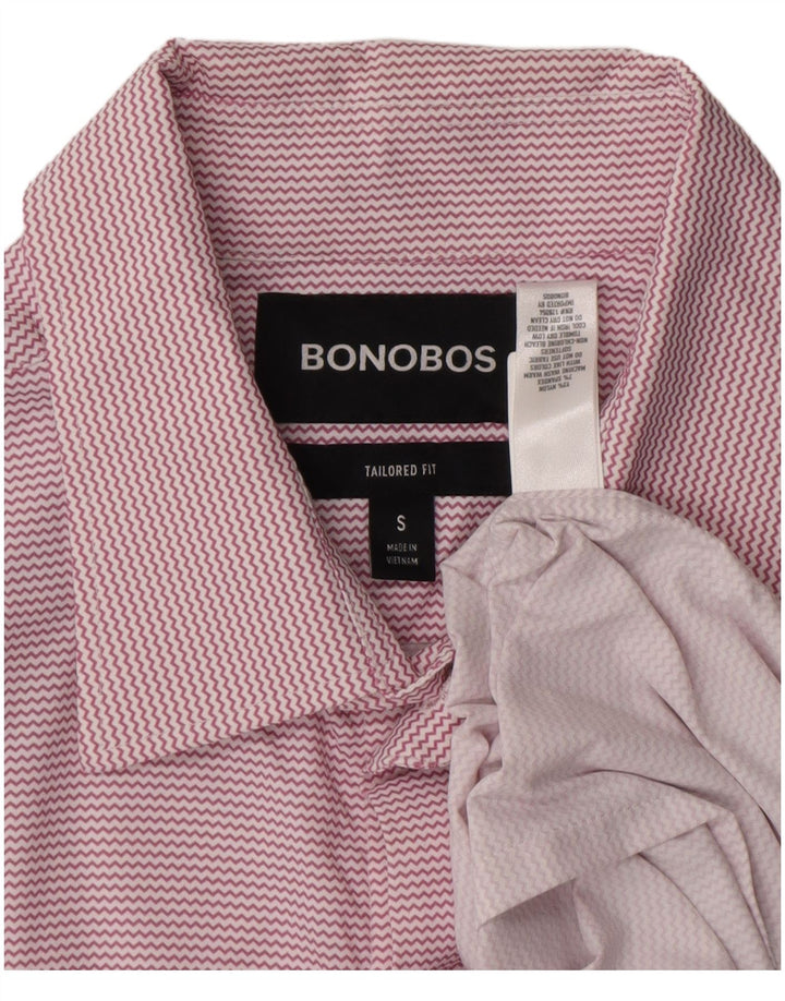 BONOBOS Mens Tailored Fit Short Sleeve Shirt Small Pink Chevron Nylon