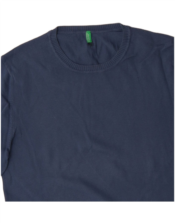 BENETTON Mens Crew Neck Jumper Sweater Small Blue Cotton