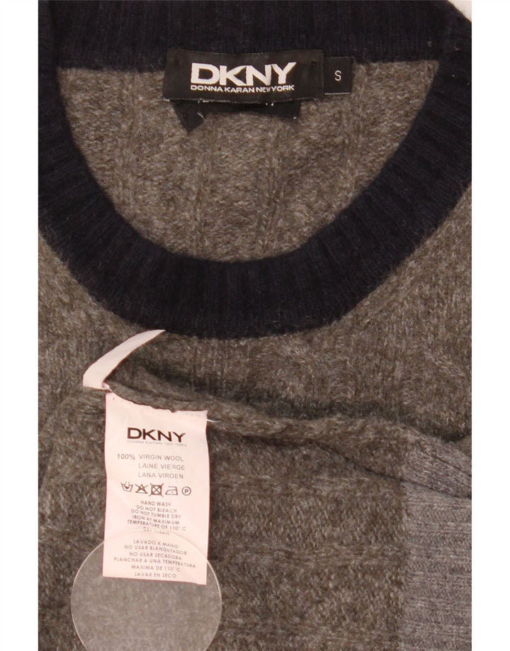 Dkny Mens Crew Neck Jumper Sweater Small Grey Colourblock Wool