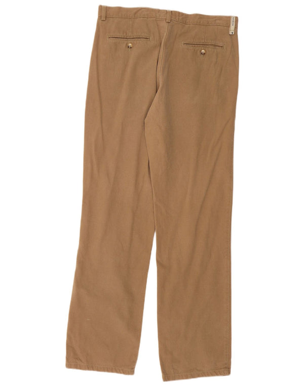 TRUSSARDI Mens Straight Chino Trousers IT 50 Large W34 L34 Beige Pinstripe