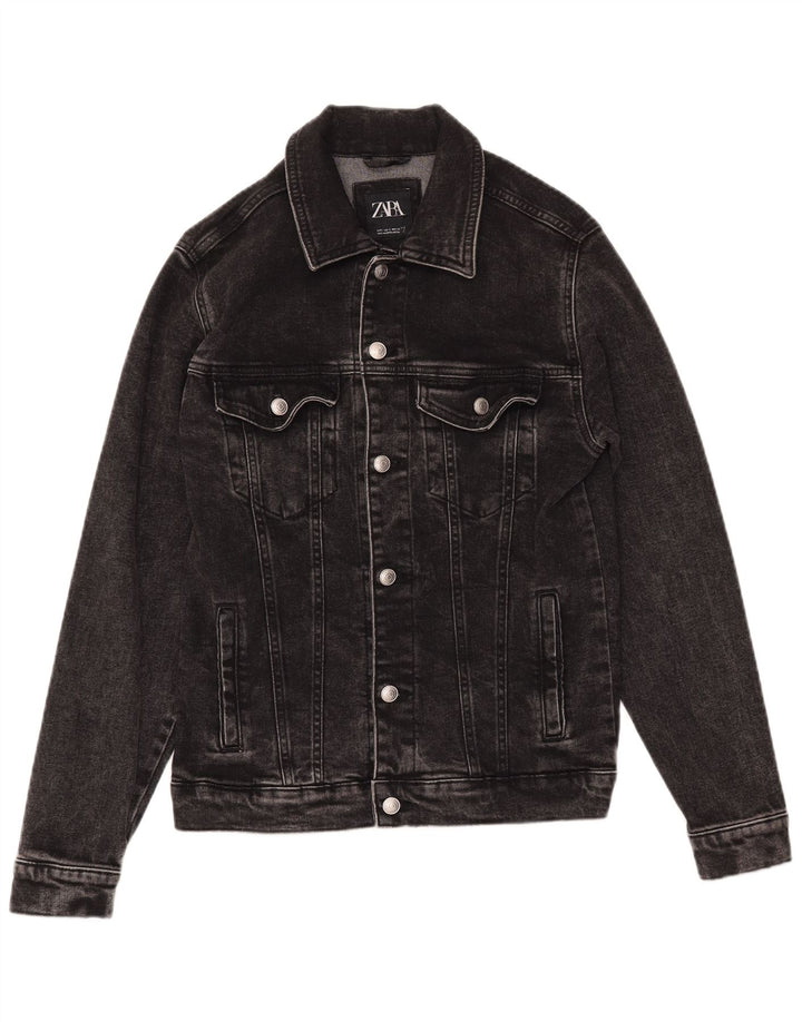 ZARA Mens Denim Jacket UK 36 Small Black Cotton