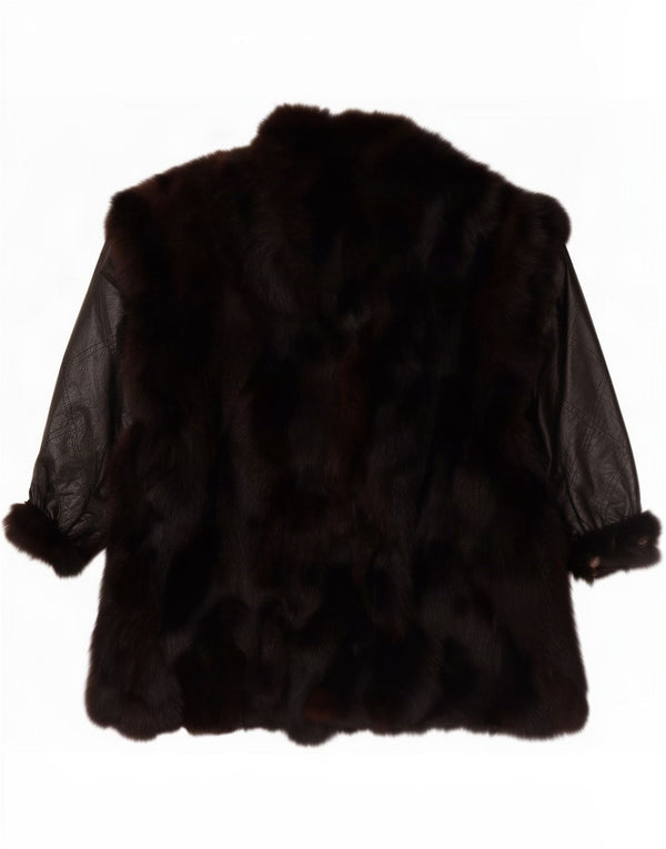 Vintage Womens Faux Fur Overcoat UK 20 2XL Black Colourblock