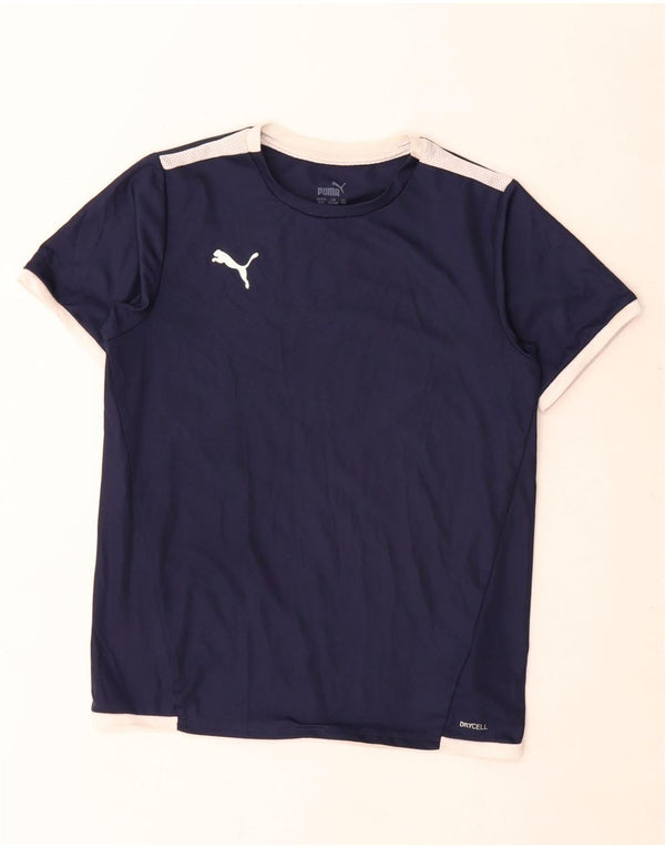 Puma Boys T-Shirt Top 11-12 Years Navy Blue Colourblock Polyester