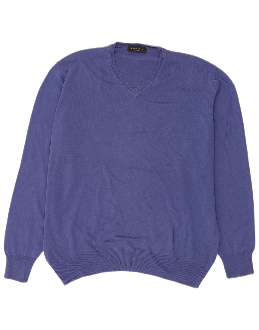 Zara Mens V-Neck Jumper Sweater XL Blue