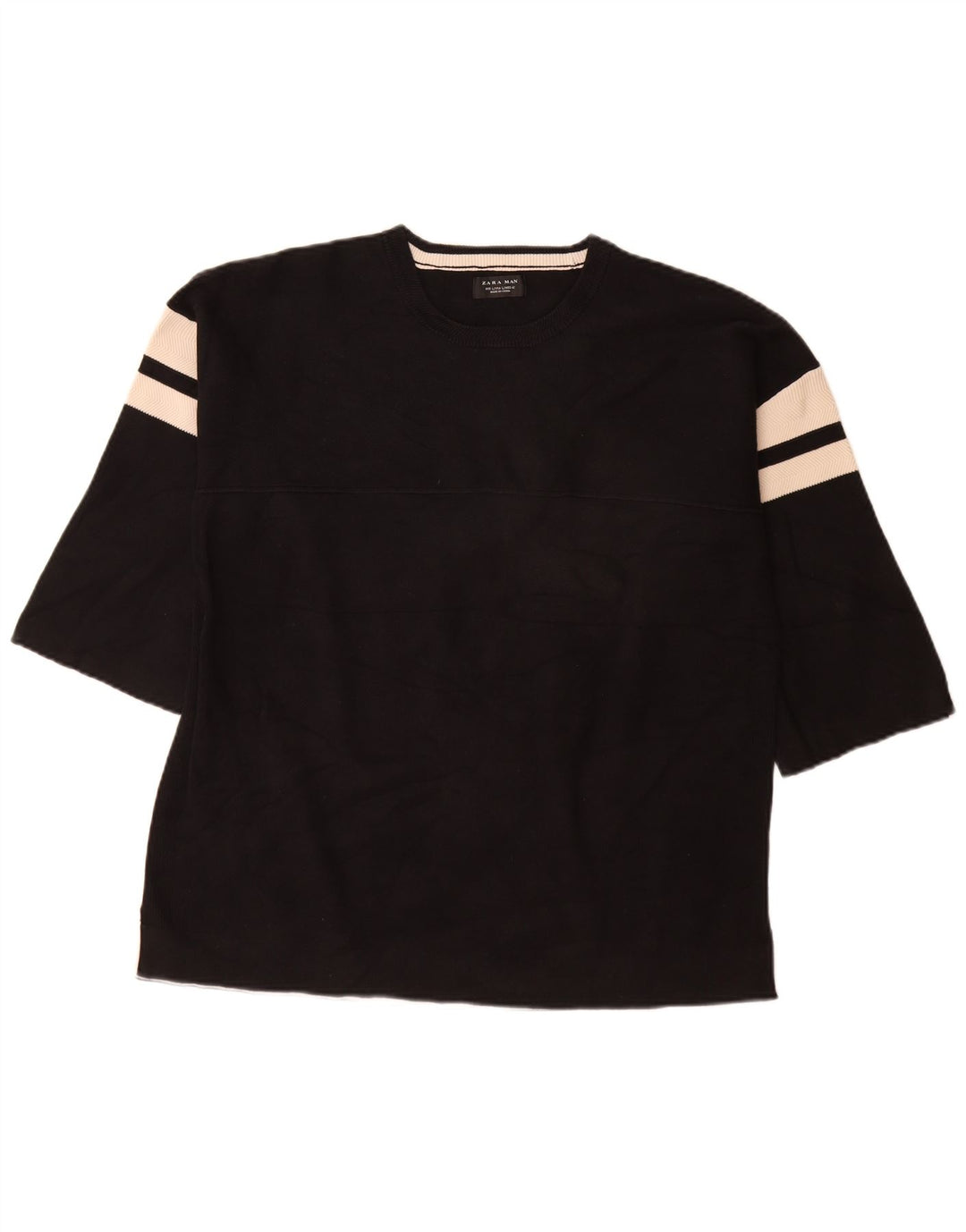 Zara Mens Top 3/4 Sleeve Large Black Striped