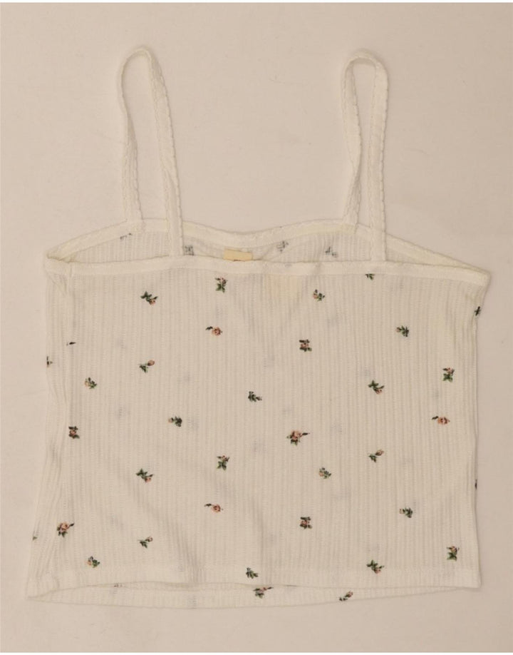 LEVI'S Womens Crop Cami Top UK 14 Large White Floral Vintage Levi's and Second-Hand Levi's from Messina Hembry 