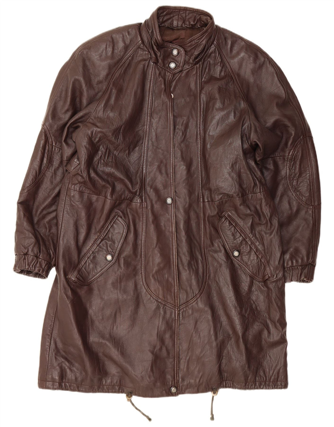 VINTAGE Womens Leather Coat UK 14 Large Brown Leather