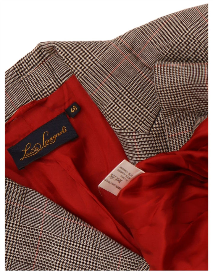 Luisa Spagnoli Womens 3 Button Blazer Jacket IT 48 XL Grey Houndstooth Wool