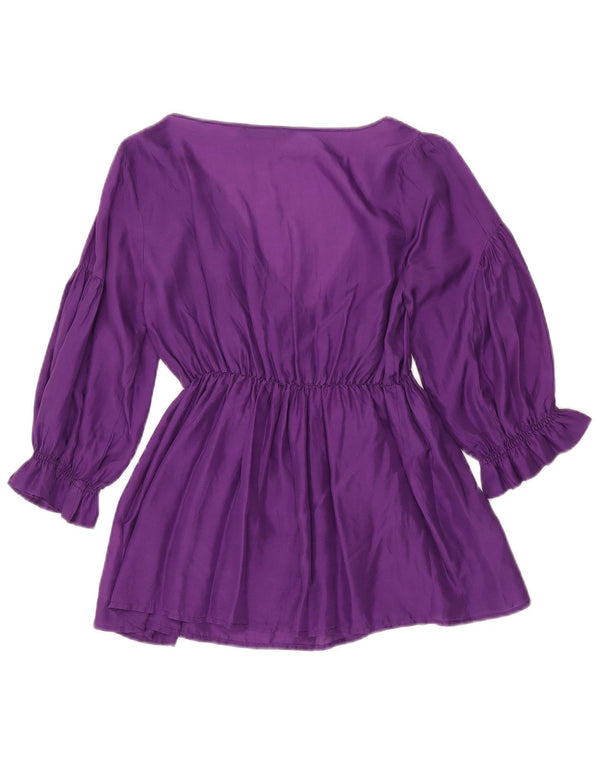 Zara Womens See Through 3/4 Sleeve Blouse Top UK 12 Medium Purple Silk
