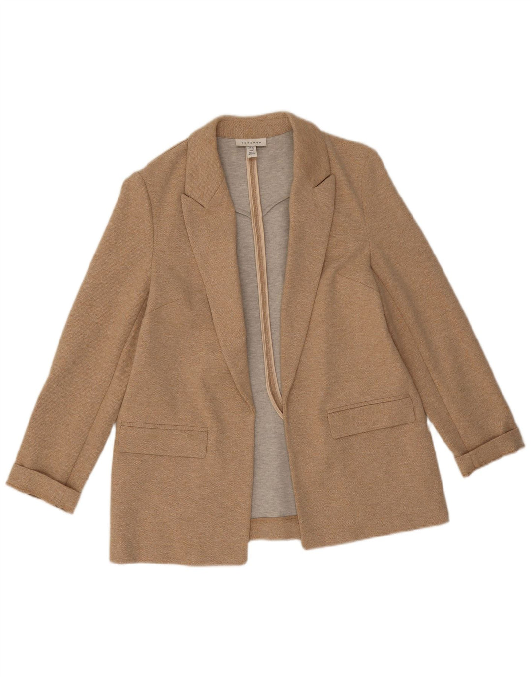 Topshop Womens Open Blazer Jacket UK 10 Small Beige Polyester