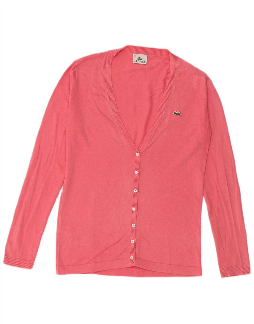 Lacoste Womens Cardigan Sweater EU 36 Small Pink Cotton