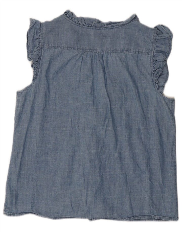 J. Crew Womens Short Sleeve Ruffle Front Shirt Blouse UK 14 Medium Blue