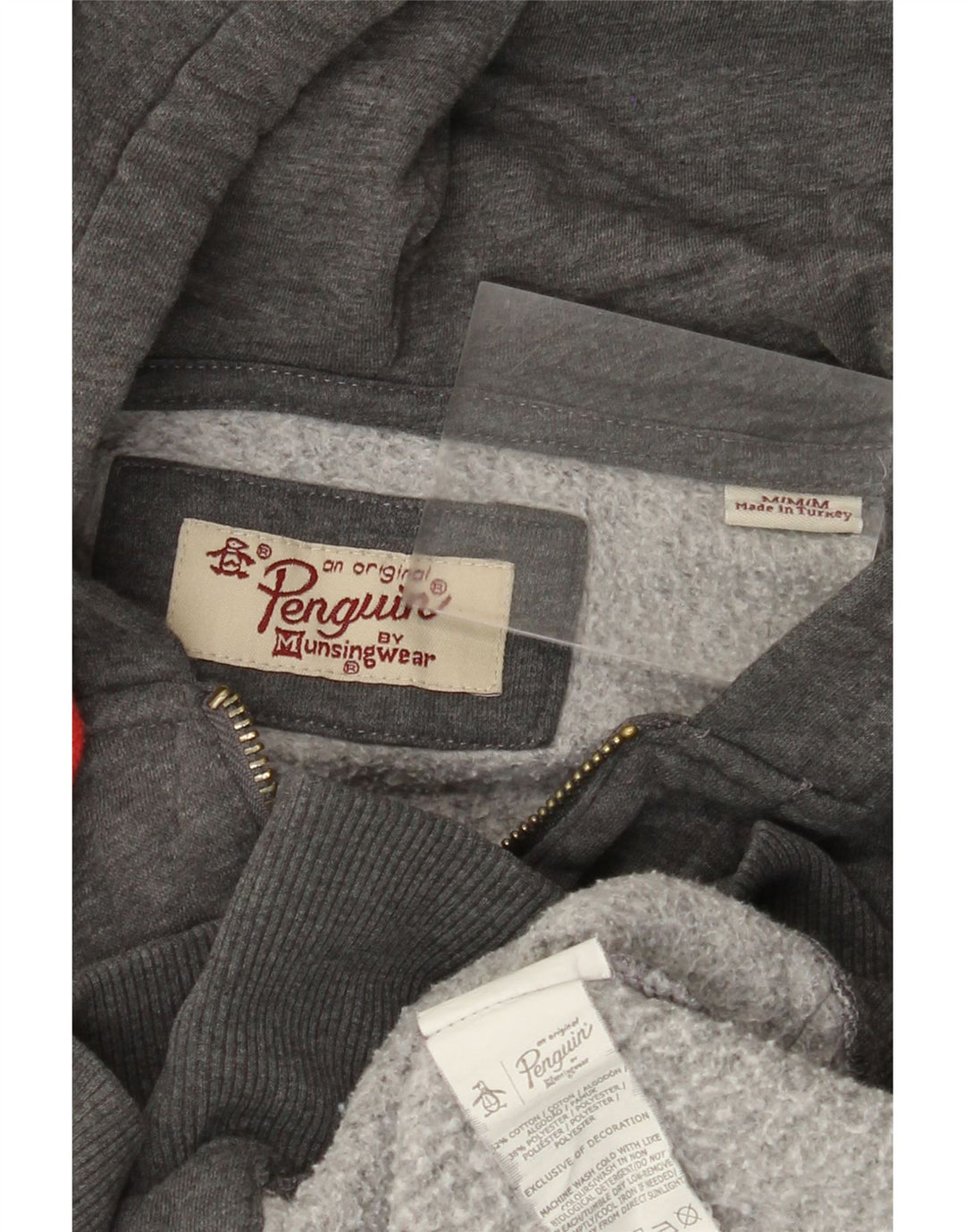 PENGUIN Mens Zip Hoodie Sweater Medium Grey Cotton