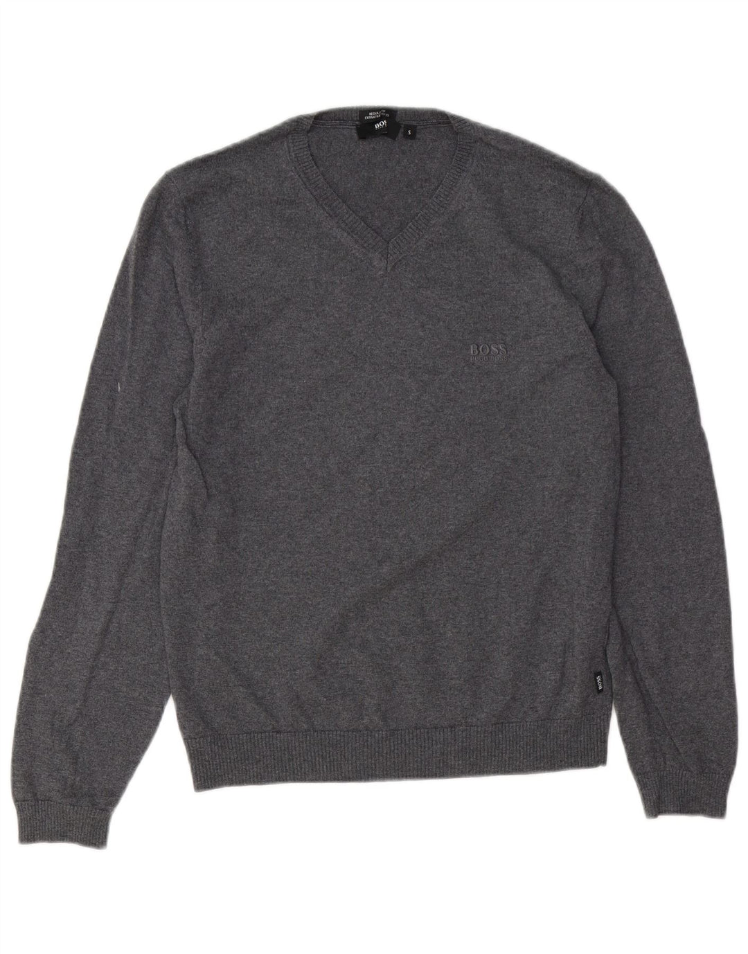 HUGO BOSS Mens Regular Fit V-Neck Jumper Sweater Small Grey Virgin Wool Vintage Hugo Boss and Second-Hand Hugo Boss from Messina Hembry 