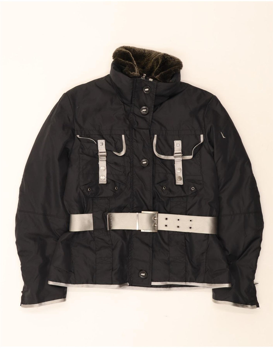 PEUTEREY Womens Hooded Utility Jacket IT 46 Large Black Polyamide