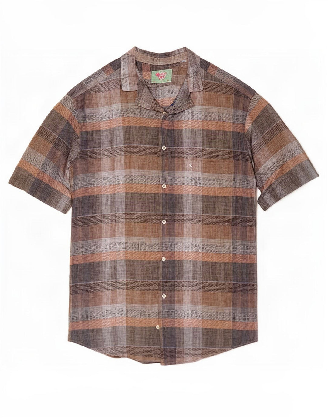 Vintage Mens Short Sleeve Shirt Large Brown Plaid