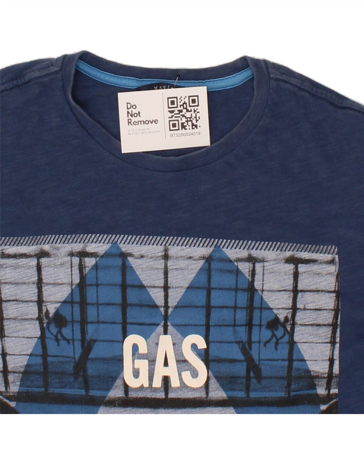 GAS Mens Graphic T-Shirt Top Medium Navy Blue Cotton Vintage Gas and Second-Hand Gas from Messina Hembry 