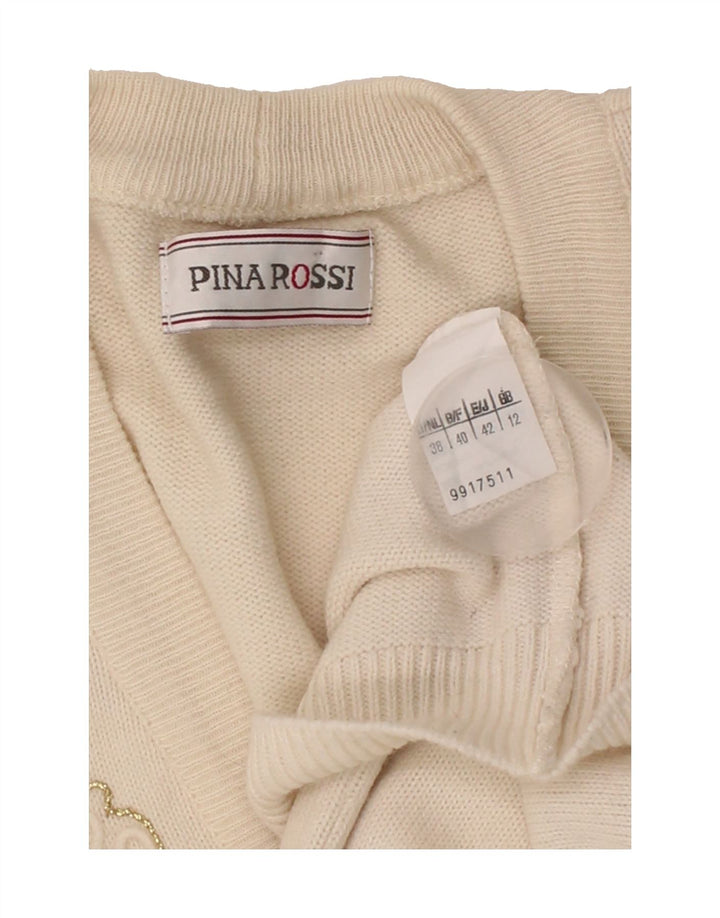 VINTAGE Womens Cardigan Sweater UK 12 Medium Off White Wool Vintage Vintage and Second-Hand Vintage from Messina Hembry 